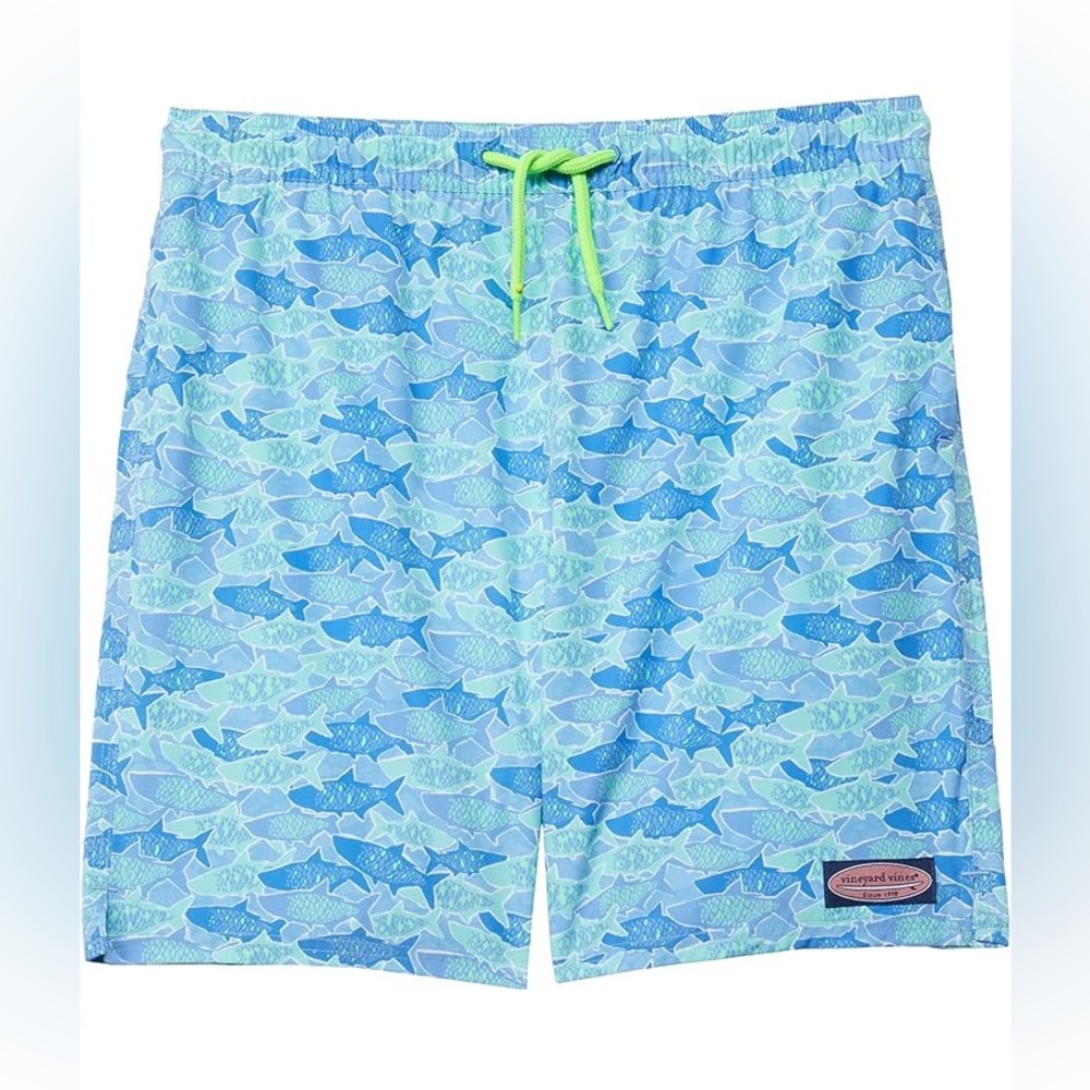 Vineyard Vines Aqua and Blue Fish Print Swim Trunks